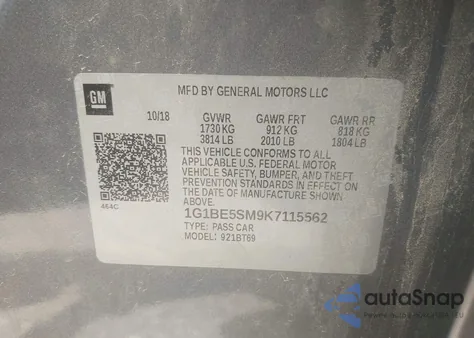 2019 Chevrolet Cruze Lt from USA, damaged, VIN 1G1BE5SM9K7115562